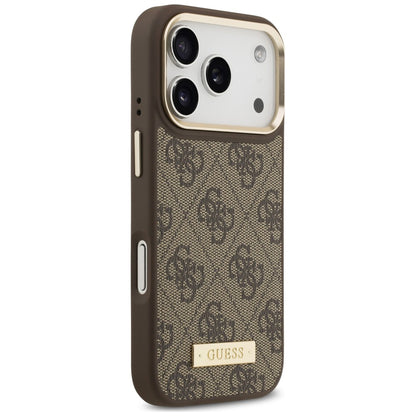 MagSafe Case for Apple iPhone 18 Pro / 17 Pro, Guess, 4G Logo Plate, Brown