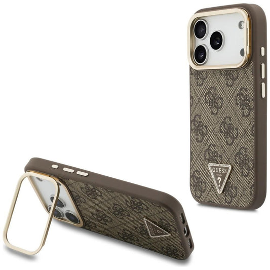 Pouzdro MagSafe pro Apple iPhone 18 Pro / 17 Pro, Guess, 4G Triangle Logo & Stand Camera, hnědé