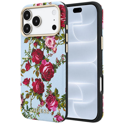 Pouzdro MagSafe pro Apple iPhone 18 Pro / 17 Pro, Guess, Blossom Roses Print, modré