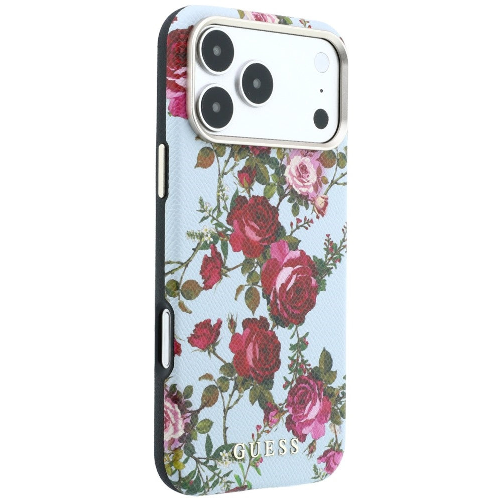 Pouzdro MagSafe pro Apple iPhone 18 Pro / 17 Pro, Guess, Blossom Roses Print, modré