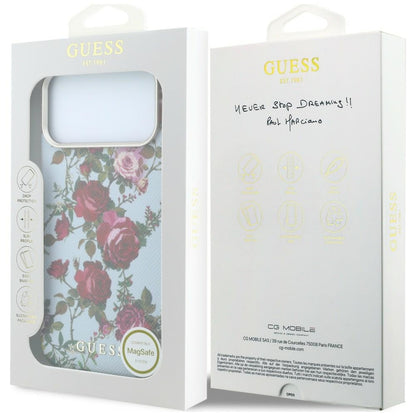 Pouzdro MagSafe pro Apple iPhone 18 Pro / 17 Pro, Guess, Blossom Roses Print, modré