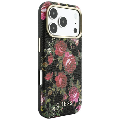 Pouzdro MagSafe pro Apple iPhone 18 Pro / 17 Pro, Guess, Blossom Roses Print, černé