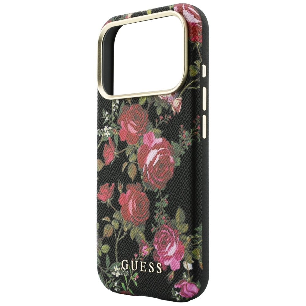 Pouzdro MagSafe pro Apple iPhone 18 Pro / 17 Pro, Guess, Blossom Roses Print, černé
