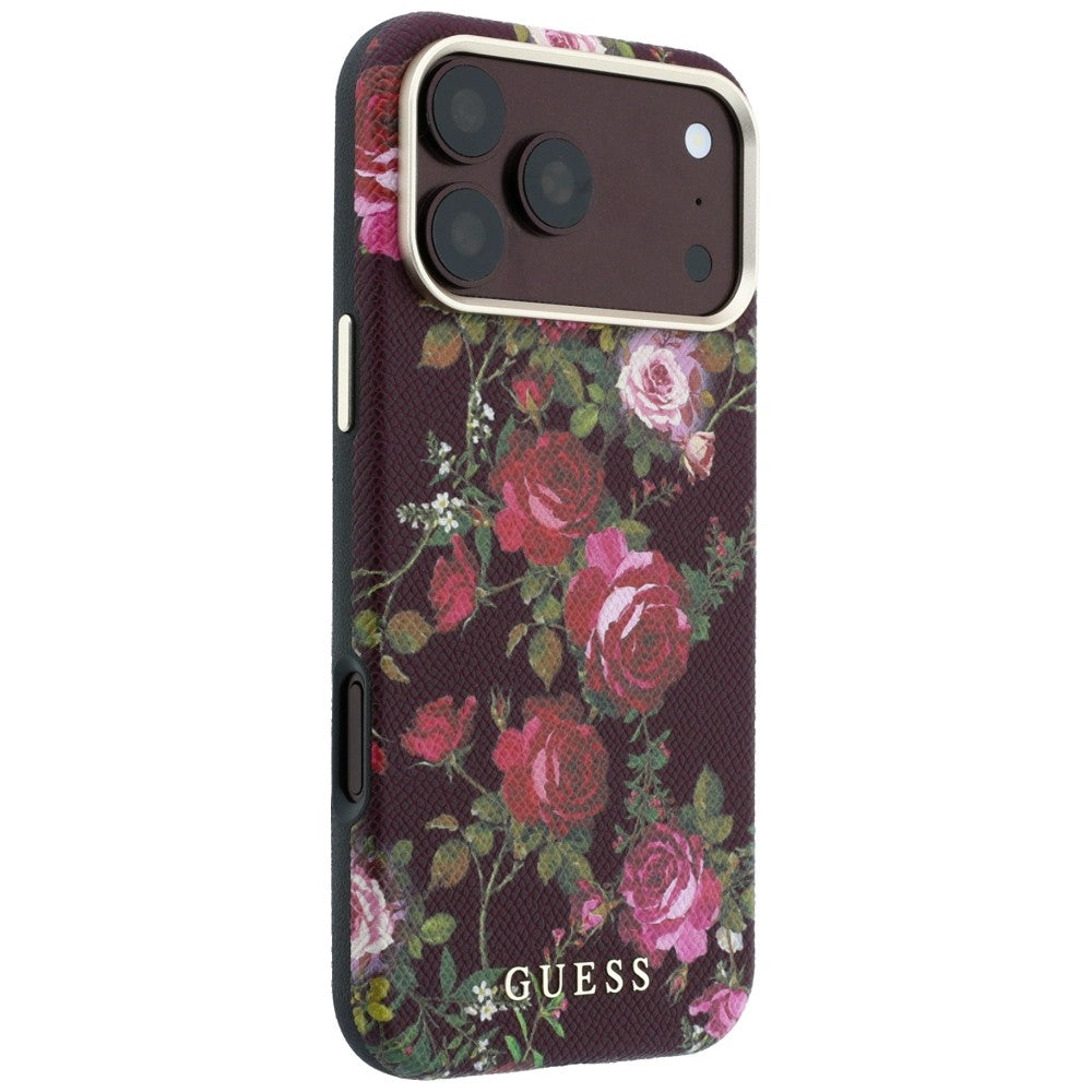 MagSafe Case for Apple iPhone 18 Pro / 17 Pro, Guess, Blossom Roses Print, Burgundy