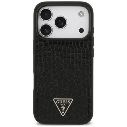 MagSafe Case for Apple iPhone 18 Pro / 17 Pro, Guess, Croco Triangle Logo, Black
