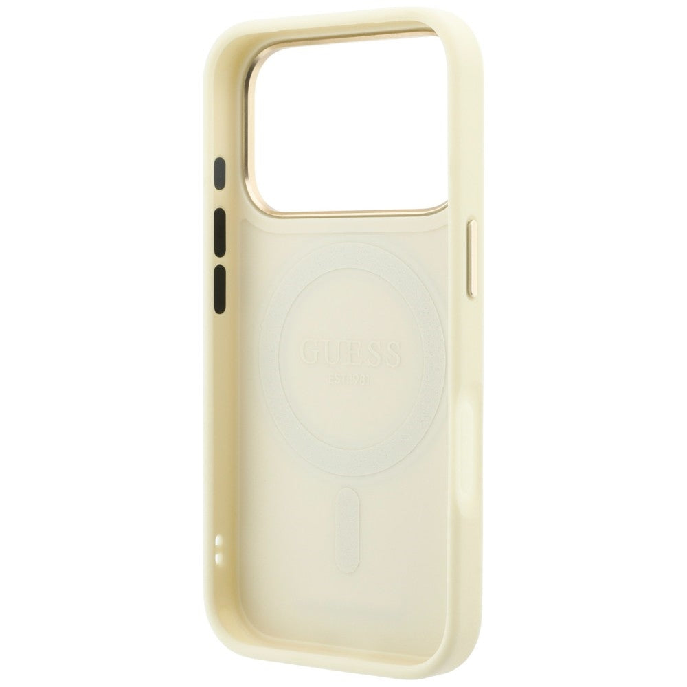 Pouzdro MagSafe pro Apple iPhone 18 Pro / 17 Pro, Guess, Grained Ring Stand 360 Classic, béžové
