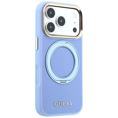 MagSafe Case for Apple iPhone 18 Pro / 17 Pro, Guess, Grained Ring Stand 360 Classic, Blue