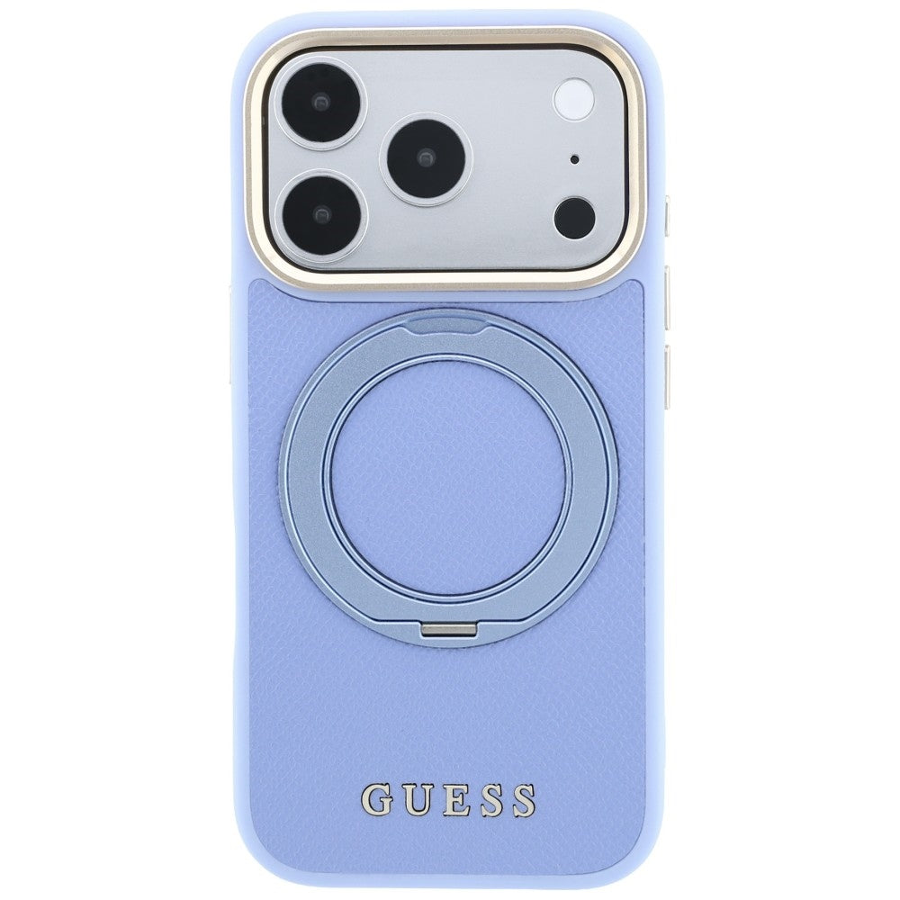 MagSafe Case for Apple iPhone 18 Pro / 17 Pro, Guess, Grained Ring Stand 360 Classic, Blue