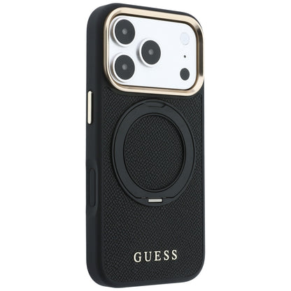 MagSafe Case for Apple iPhone 18 Pro / 17 Pro, Guess, Grained Ring Stand 360 Classic, Black