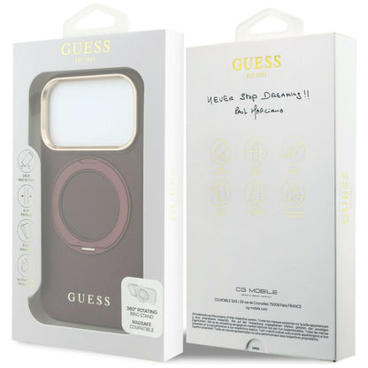 Pouzdro MagSafe pro Apple iPhone 18 Pro / 17 Pro, Guess, Grained Ring Stand 360 Classic, vínové