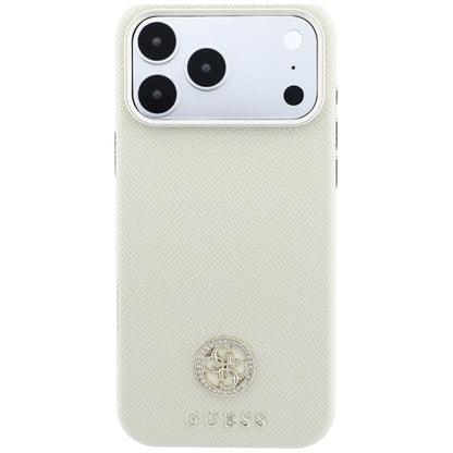 MagSafe pouzdro pro Apple iPhone 18 Pro / 17 Pro, Guess, Zrnité kulaté logo s kamínky, Béžová