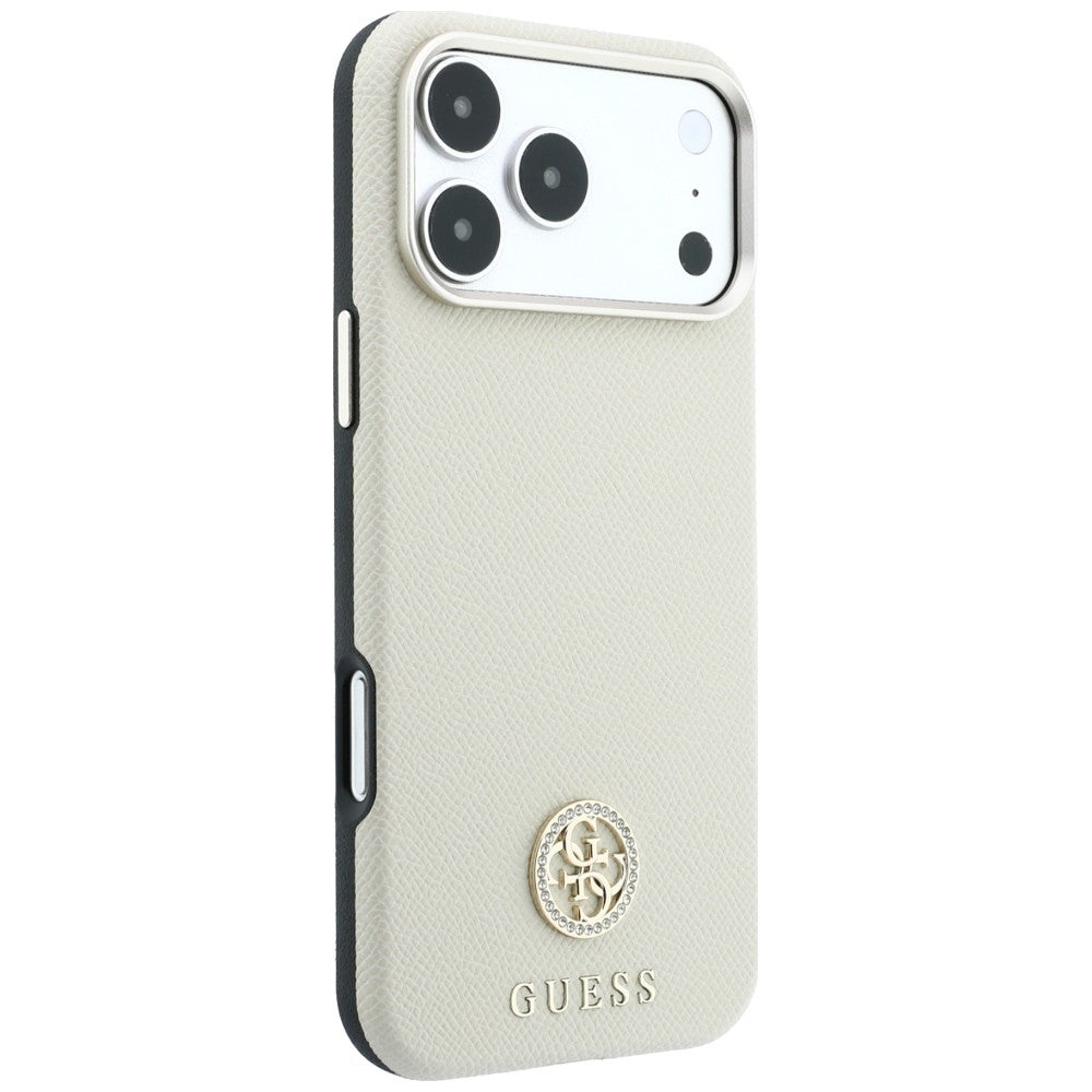 MagSafe pouzdro pro Apple iPhone 18 Pro / 17 Pro, Guess, Zrnité kulaté logo s kamínky, Béžová