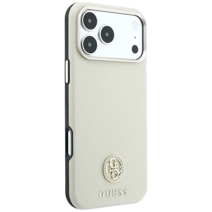 MagSafe pouzdro pro Apple iPhone 18 Pro / 17 Pro, Guess, Zrnité kulaté logo s kamínky, Béžová