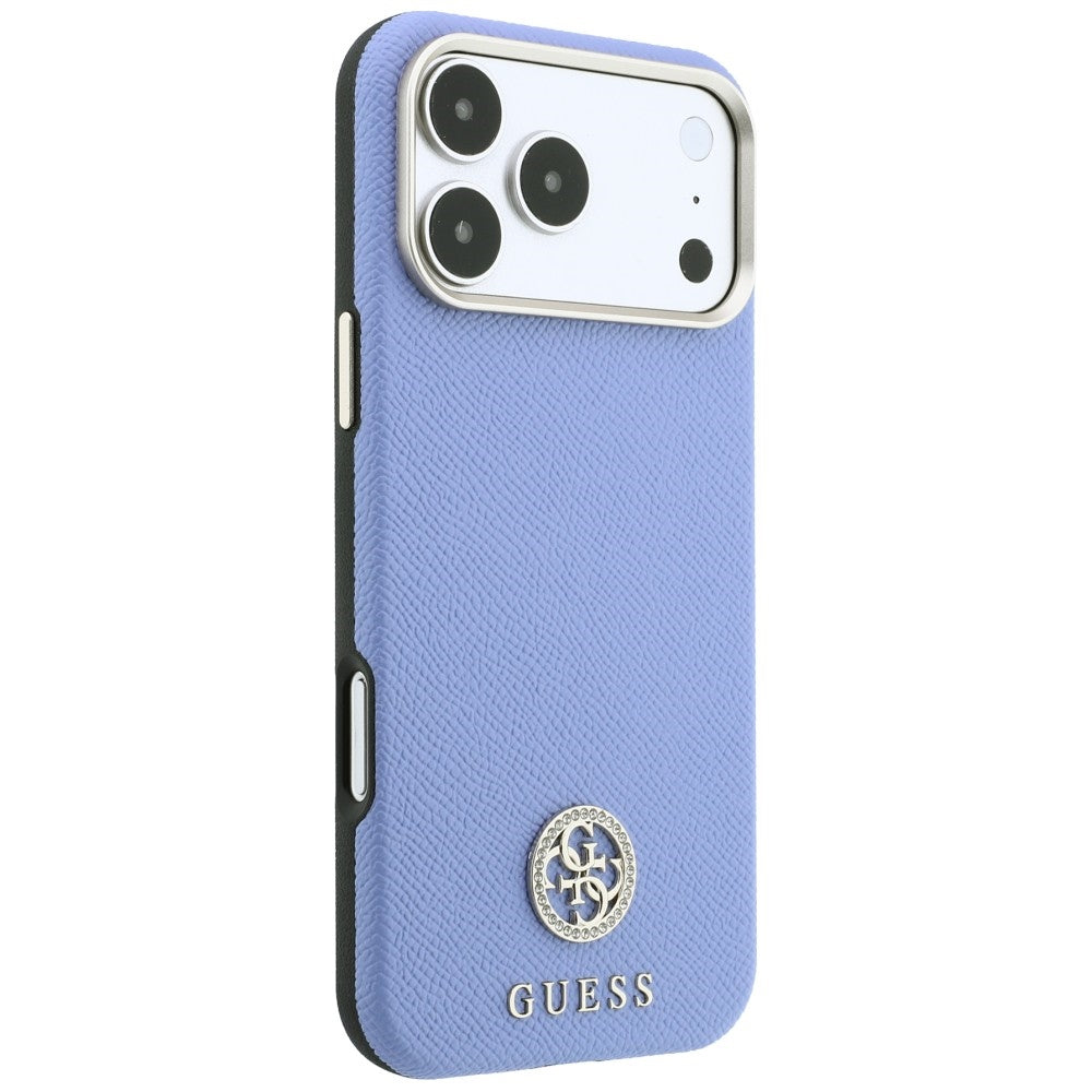 MagSafe pouzdro pro Apple iPhone 18 Pro / 17 Pro, Guess, Zrnité kulaté logo s kamínky, modré