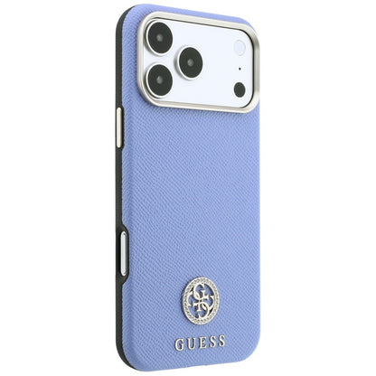 MagSafe pouzdro pro Apple iPhone 18 Pro / 17 Pro, Guess, Zrnité kulaté logo s kamínky, modré