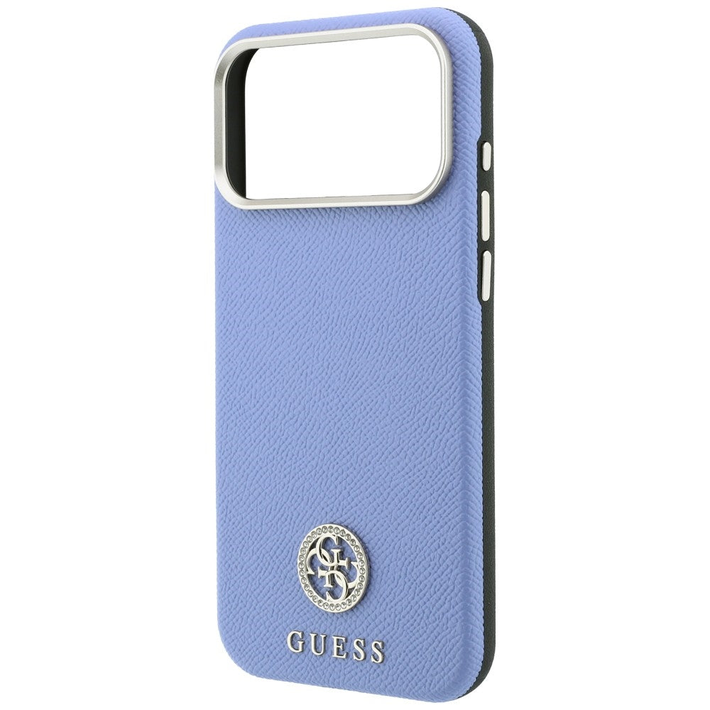 MagSafe pouzdro pro Apple iPhone 18 Pro / 17 Pro, Guess, Zrnité kulaté logo s kamínky, modré