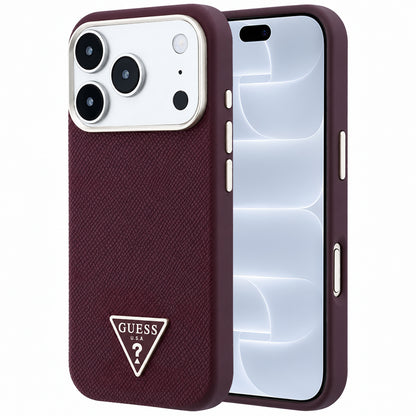 MagSafe pouzdro pro Apple iPhone 18 Pro / 17 Pro, Guess, Ražené trojúhelníkové logo, Tmavě červená