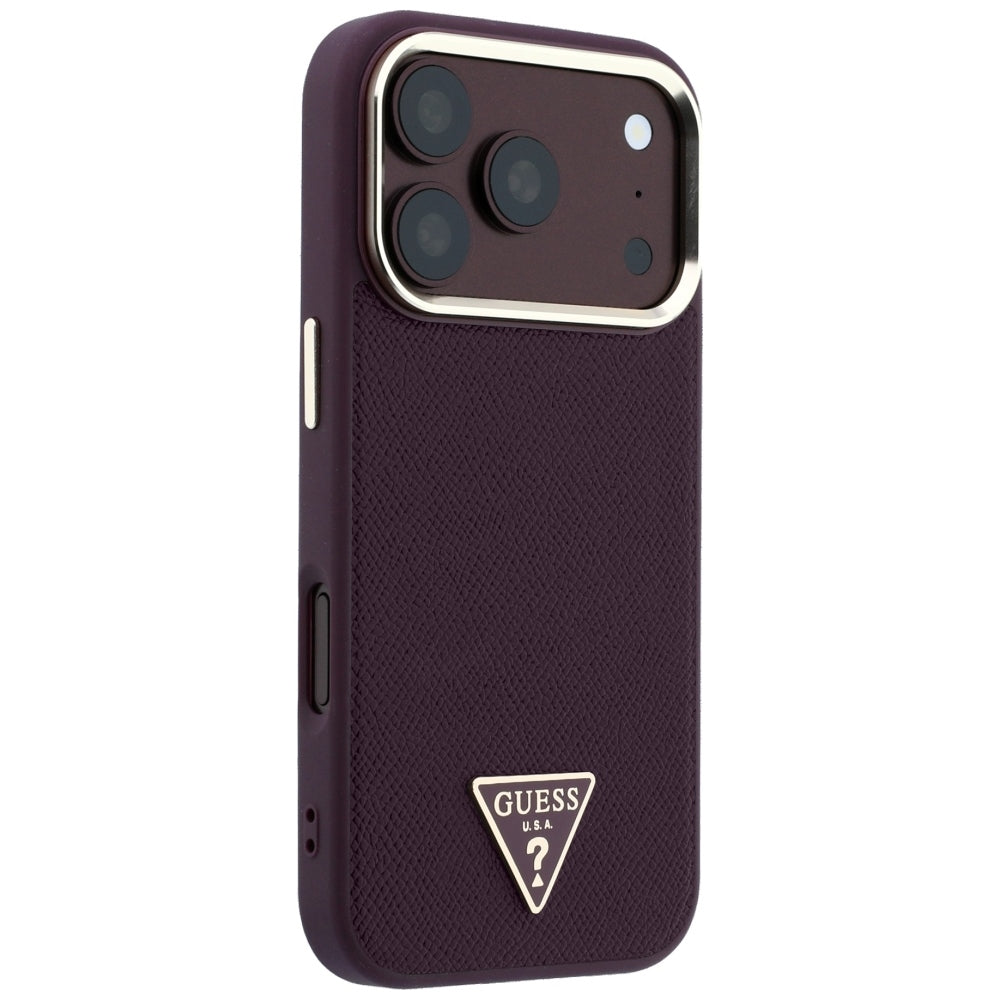 MagSafe pouzdro pro Apple iPhone 18 Pro / 17 Pro, Guess, Ražené trojúhelníkové logo, Tmavě červená