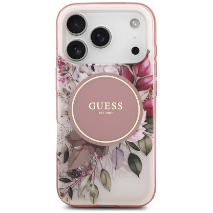 Pouzdro MagSafe pro Apple iPhone 18 Pro / 17 Pro, Guess, IML Flower & Tonal Circle, růžové