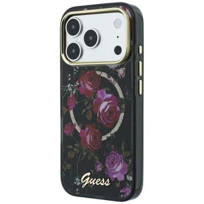 MagSafe pouzdro pro Apple iPhone 18 Pro / 17 Pro, Guess, IML Glitter Blossom Roses, Černé