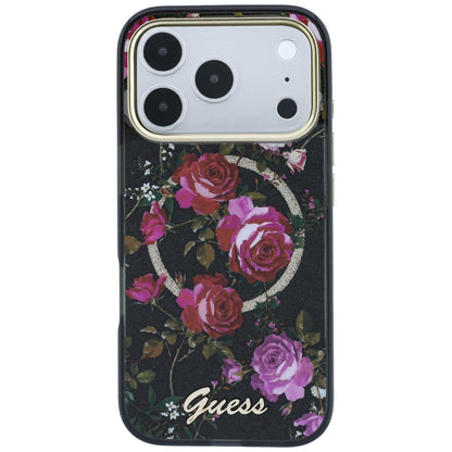 MagSafe pouzdro pro Apple iPhone 18 Pro / 17 Pro, Guess, IML Glitter Blossom Roses, Černé