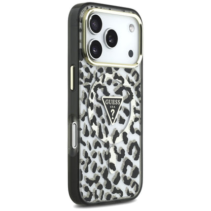 MagSafe pouzdro pro Apple iPhone 18 Pro / 17 Pro, Guess, Leopard Glitter Triangle Logo, černé