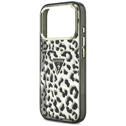 MagSafe pouzdro pro Apple iPhone 18 Pro / 17 Pro, Guess, Leopard Glitter Triangle Logo, černé