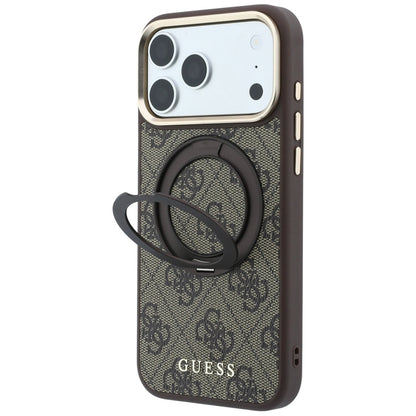 MagSafe pouzdro pro Apple iPhone 18 Pro / 17 Pro, Guess, Ring Stand 360 4G Classic Logo, Hnědá