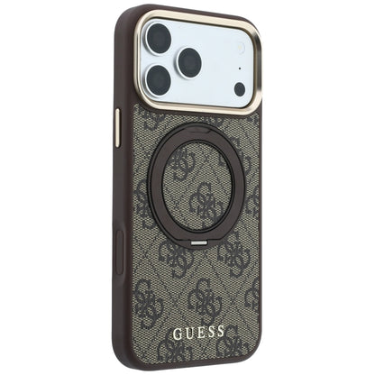 MagSafe pouzdro pro Apple iPhone 18 Pro / 17 Pro, Guess, Ring Stand 360 4G Classic Logo, Hnědá