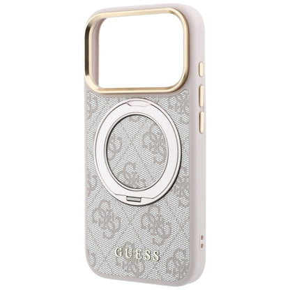 MagSafe pouzdro pro Apple iPhone 18 Pro / 17 Pro, Guess, Ring Stand 360 4G Classic Logo, Růžová
