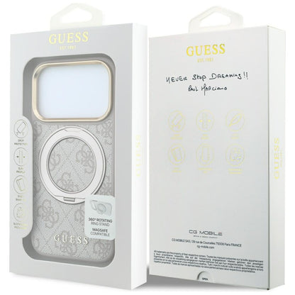 MagSafe pouzdro pro Apple iPhone 18 Pro / 17 Pro, Guess, Ring Stand 360 4G Classic Logo, Růžová
