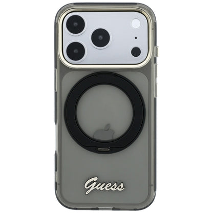 MagSafe pouzdro pro Apple iPhone 18 Pro / 17 Pro, Guess, Ring Stand Script Metal Logo, černé