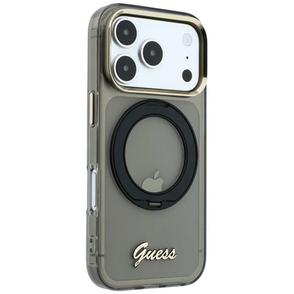 MagSafe pouzdro pro Apple iPhone 18 Pro / 17 Pro, Guess, Ring Stand Script Metal Logo, černé