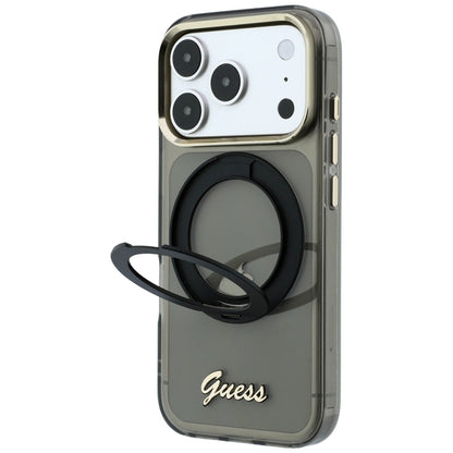 MagSafe pouzdro pro Apple iPhone 18 Pro / 17 Pro, Guess, Ring Stand Script Metal Logo, černé