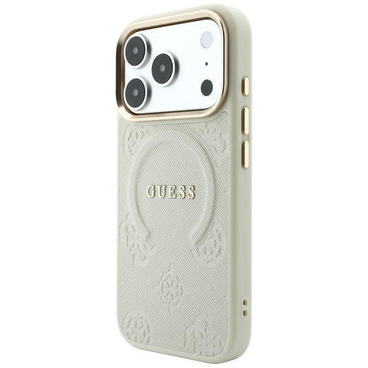 Pouzdro MagSafe pro Apple iPhone 18 Pro / 17 Pro, Guess, Saffiano Peony Ring, béžové