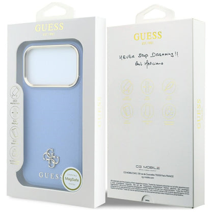MagSafe pouzdro pro Apple iPhone 18 Pro / 17 Pro, Guess, Saffiano Small 4G Classic, Bleu