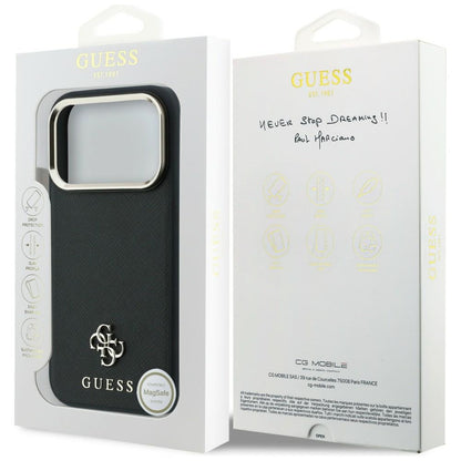 MagSafe pouzdro pro Apple iPhone 18 Pro / 17 Pro, Guess, Saffiano Small 4G Classic, Černá