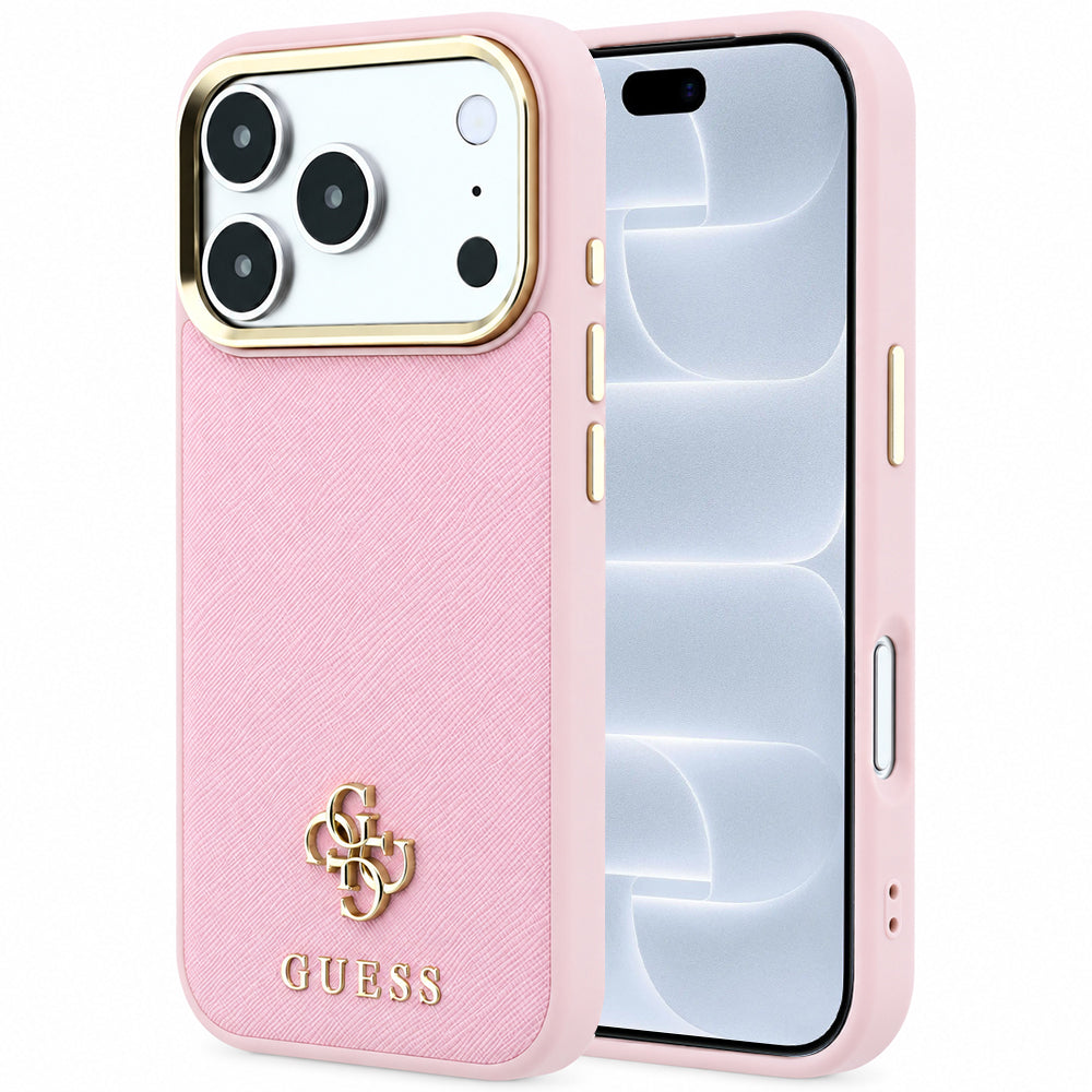 Pouzdro MagSafe pro Apple iPhone 18 Pro / 17 Pro, Guess, Saffiano Small 4G Classic, růžové