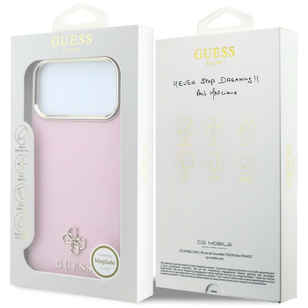 Pouzdro MagSafe pro Apple iPhone 18 Pro / 17 Pro, Guess, Saffiano Small 4G Classic, růžové