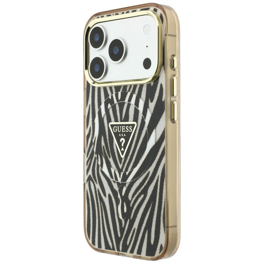 MagSafe pouzdro pro Apple iPhone 18 Pro / 17 Pro, Guess, Zebra Glitter Triangle Logo, Zlaté