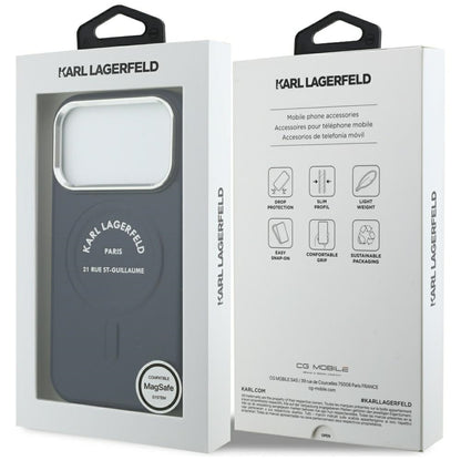 Pouzdro MagSafe pro Apple iPhone 18 Pro / 17 Pro, Karl Lagerfeld, Embossed Open Ring RSG Logo, modré