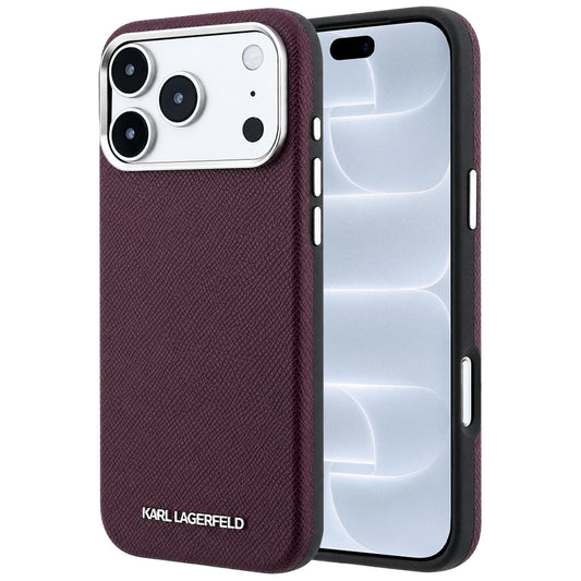 MagSafe pouzdro pro Apple iPhone 18 Pro / 17 Pro, Karl Lagerfeld, Zrnitý prodloužený logo, Tmavě červená
