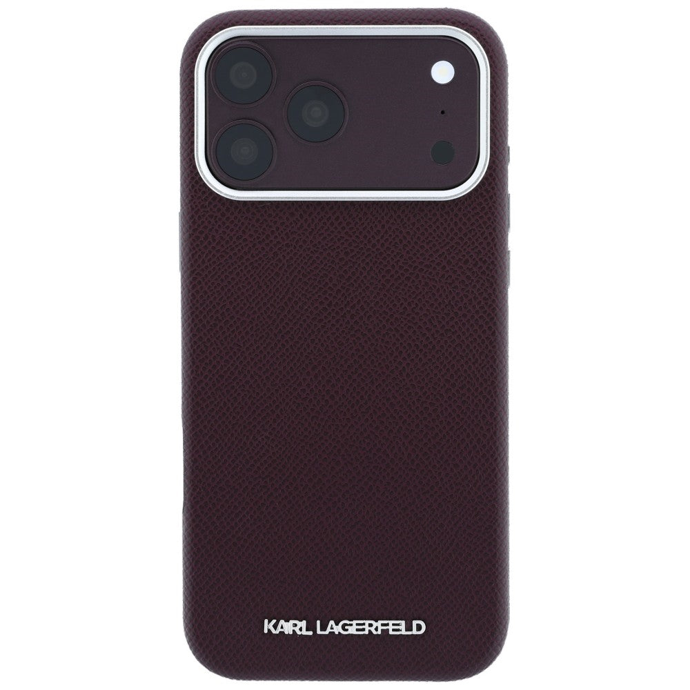 MagSafe pouzdro pro Apple iPhone 18 Pro / 17 Pro, Karl Lagerfeld, Zrnitý prodloužený logo, Tmavě červená