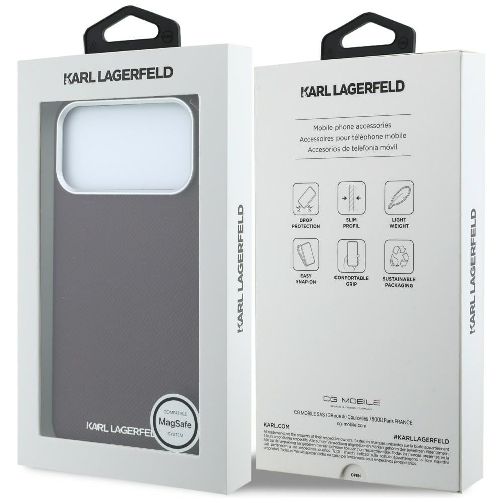 MagSafe pouzdro pro Apple iPhone 18 Pro / 17 Pro, Karl Lagerfeld, Zrnitý prodloužený logo, Tmavě červená