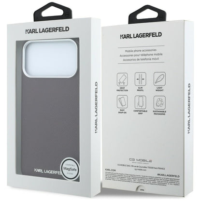 MagSafe pouzdro pro Apple iPhone 18 Pro / 17 Pro, Karl Lagerfeld, Zrnitý prodloužený logo, Tmavě červená