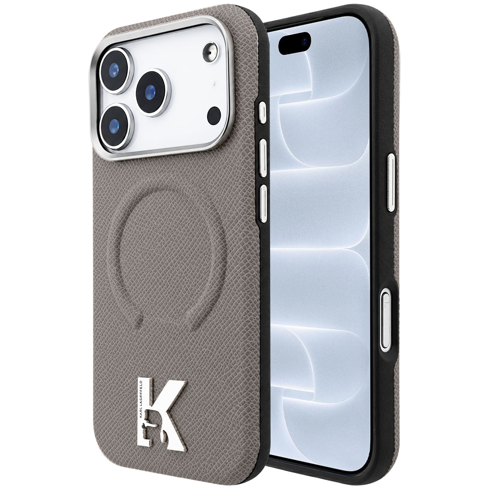 MagSafe pouzdro pro Apple iPhone 18 Pro / 17 Pro, Karl Lagerfeld, Ražený prsten s texturou, Béžová