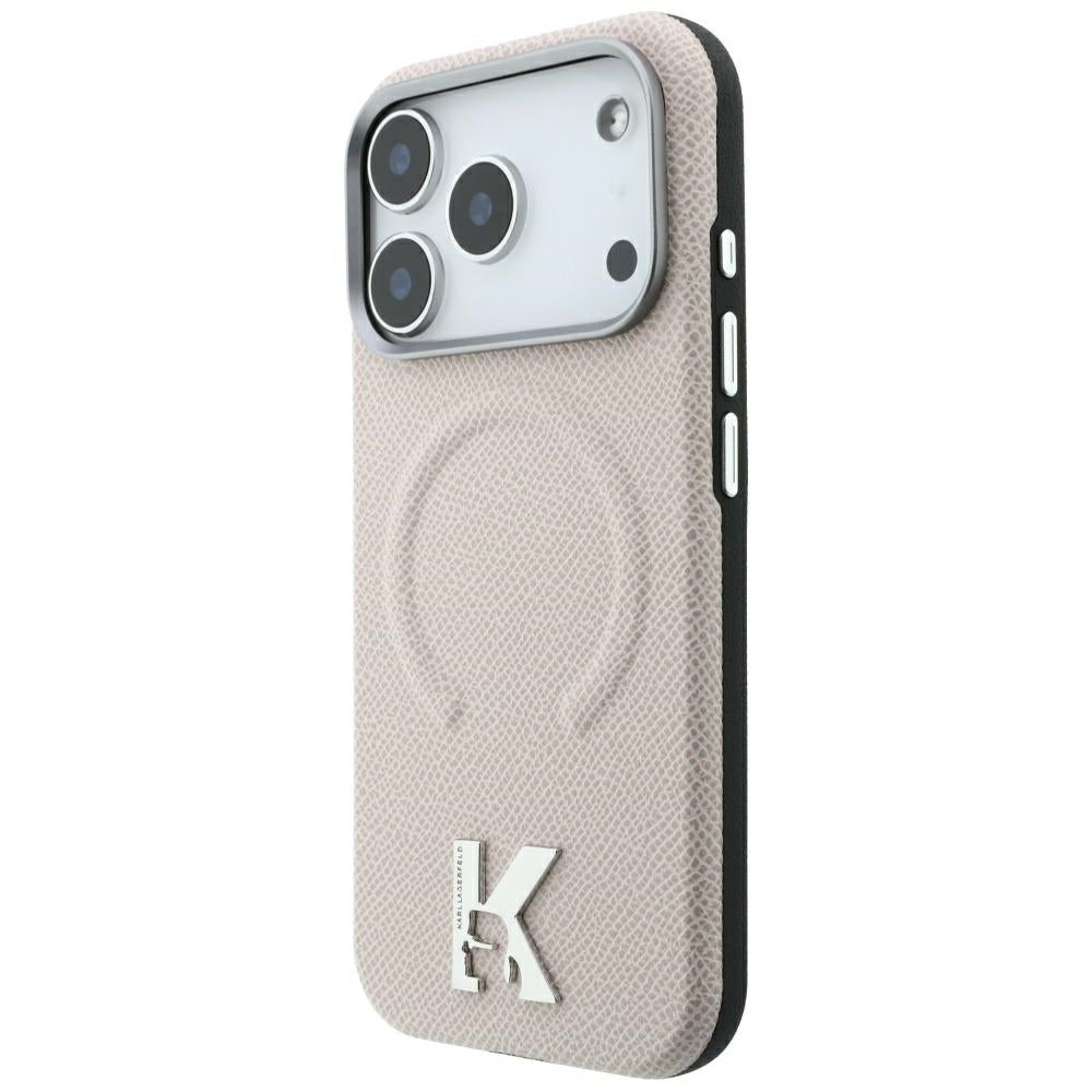 MagSafe pouzdro pro Apple iPhone 18 Pro / 17 Pro, Karl Lagerfeld, Ražený prsten s texturou, Béžová