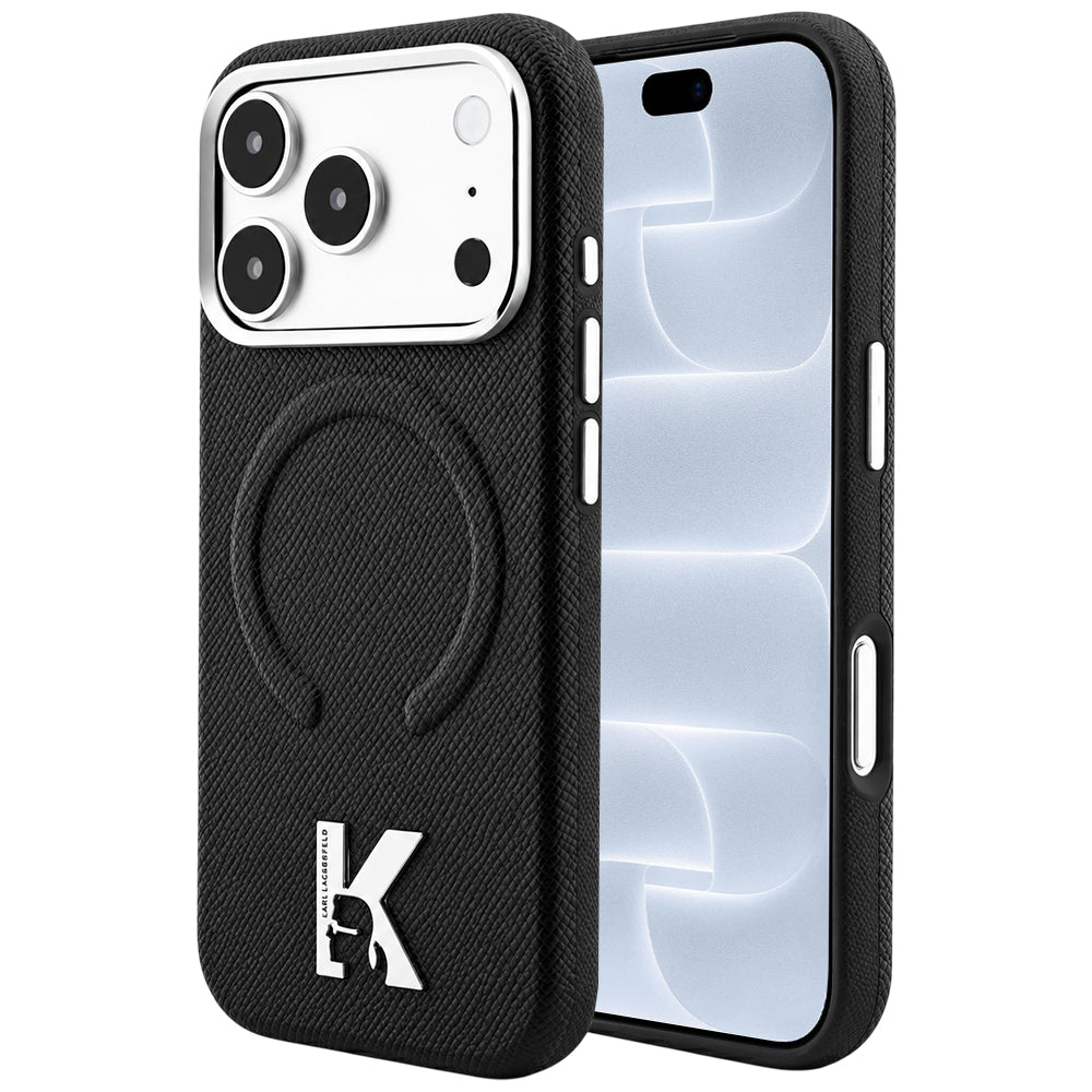 MagSafe pouzdro pro Apple iPhone 18 Pro / 17 Pro, Karl Lagerfeld, Grained Embossed Ring, černé
