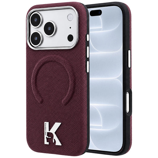 MagSafe pouzdro pro Apple iPhone 18 Pro / 17 Pro, Karl Lagerfeld, Ražený kroužek s texturou, Tmavě červená