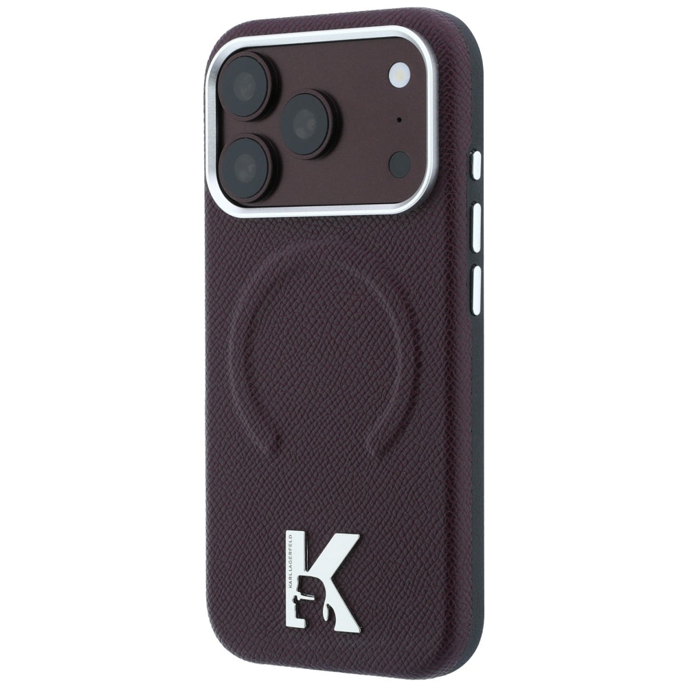 MagSafe pouzdro pro Apple iPhone 18 Pro / 17 Pro, Karl Lagerfeld, Ražený kroužek s texturou, Tmavě červená